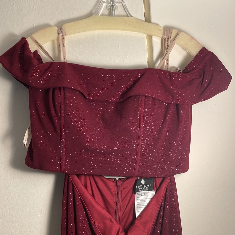 Size 8 Two-Piece Faviana Red Formal Gown - Picture 2 of 5